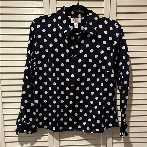 Talbots Navy Polka Dot Blouse - Picture 1 of 2